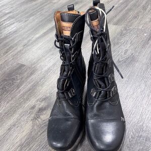 Pikolinos Le Mans Tall Leather Ankle Boot Women’s US 9.5 Combat Lace Up Black